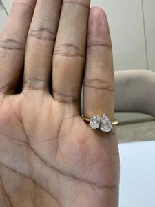 Toi Et Moi Women's Lab Grown Diamond Pear Cut Gold <b>Two</b> <b>Stone</b> Engagement Wedding <b>Ring</b> IGI Certified Minimal Luxury Trendy - Product Image 4
