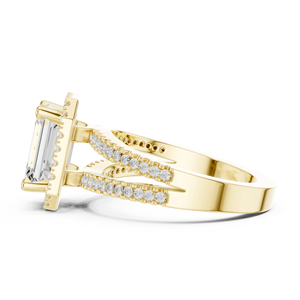 Designer Engagement Wedding Anniversary Split Shank Halo Rings 2 CT E VS1 Emerald Cut Lab Grown Diamond 14K Solid Gold Ring - Product Image 4