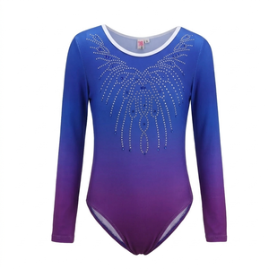Customized Girls <b>Gymnastic</b> Competition <b>Leotards</b> Polyester Microfiber Embossed Shiny Rhinestone <b>Rhythmic</b> Artistic Training - Product Image 3