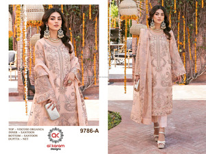 Traje de Diseñador Pakistaní de Georgette Puro con Trabajo Siqvance, Listo para Usar, Salwar sin Daman, Venta al por Mayor - Product Image 3