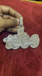 Colgante personalizado con logo y letra inicial, con incrustaciones de diamantes, pasa la prueba del diamante, plata 925, estilo hip hop, con letras y números, para hombre. - Product Image 6