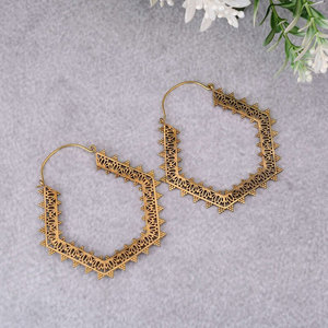 Handmade Gold <b>Hexagonal</b> Hoop Earrings Intricate Filigree Cutout Ethnic Tribal Boho Statement Jewelry Wholesale - Product Image 4