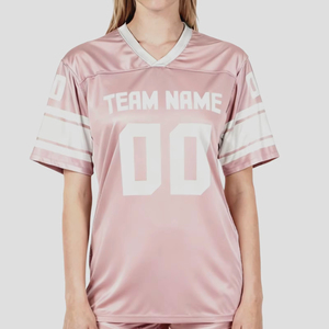 Maillot de football américain rose pour femme, col en V, manches courtes, nom de l'équipe sublimé, 00, évacuation de l'humidité, coupe classique, toutes saisons - Product Image 1