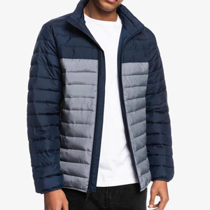 Chaqueta Acolchada Transpirable para Hombre, Color Azul Marino, con Bloques de Color, Cuello Alto Bordado, Cierre de Cremallera, Resistente al Viento, Abrigo de Invierno Informal - Product Image 1