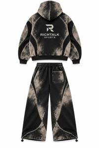 Conjunto de chándal de forro polar con capucha para hombre, lavado ácido, manga larga, color liso, informal, con cremallera, pantalones con cordón, ajuste regular, invierno - Product Image 2