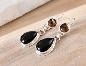 Pendientes de Plata de Ley 925 con Ónix Negro en Forma de Lágrima, Estilo Vintage para Mujer, Joyería Sunrise - Product Image 3