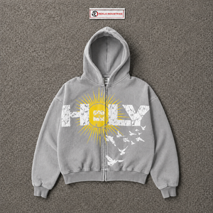 Holy Sun Bird Graphic <b>Grey</b> Zip Up Hoodie Oversized Vintage Streetwear Distressed Print Hooded <b>Sweatshirt</b> Casual Unisex Urban Fit - Product Image 5