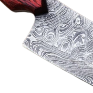 Couteau de chef à motif Damas argenté avec manche en bois brun rougeâtre, lame large et tranchante, couteau de cuisine pour la viande et les légumes - Product Image 2