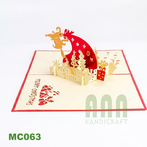 ANN HANDICRAFT MC063 Christmas Pop-up 3D Greeting Card <b>Red</b> Gold Stamping Die Cut <b>Paper</b> Handmade Star Shape - Product Image 1