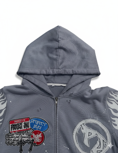 Fabricant de vêtements, patch brodé personnalisé, streetwear délavé à l'acide, sweat à capuche zippé pour homme, 100% coton molletonné 400 g/m² - Product Image 3