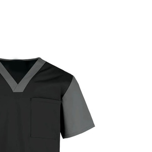 Blusa Médica Unisex Negra con Cuello en V y Manga Corta, con Ribete en Contraste, Uniforme de Enfermera de Hospital - Product Image 6
