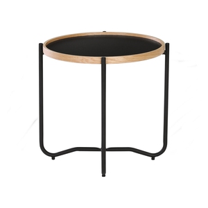 Movable Lipped Bentwood Edge Melamine Top Round Contemporary Living Room Side <b>Table</b> with <b>Epoxy</b> Metal Road X-Base Leg - Product Image 3