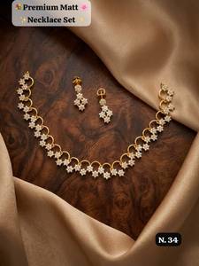 Elegant Matte Gold CZ Crystal Star Flower Chain <b>Necklace</b> Set Small Drop Earrings <b>Ruby</b> Pink Stone Minimalist Indian Jewelry - Product Image 2