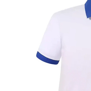Men's White Polo <b>Shirt</b> Short Sleeve Blue <b>Collar</b> Knitted Cotton Casual Solid Color Breathable Regular Fit - Product Image 2