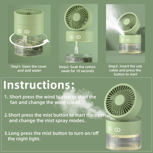 Ventilador Portátil Recargable con Rociador de Maquillaje, Tanque de 350 ml, 3 Velocidades, Funcionamiento Nocturno Silencioso, Humidificador de Escritorio - Product Image 2