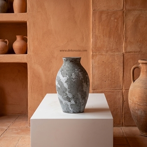 Vase bleu rustique en terre cuite, pot de table artisanal en céramique, urne décorative en terre cuite, vente en gros - Product Image 3