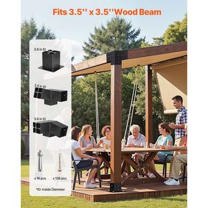 Kit Pergola con Staffa Inclinata a 3 Vie 4x4 Pollici per Travi in Legno 3.5x3.5 Pollici, Staffa in Acciaio al Carbonio Dimensioni Reali con Viti per Uso in Cortile - Product Image 2