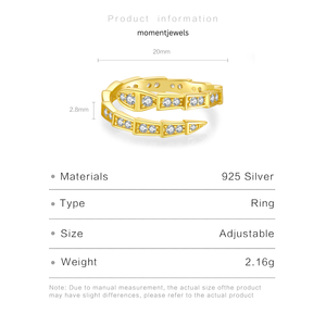 Gold Color Snake <b>Ring</b> Crystal Accent <b>Open</b> Band Statement Jewelry for Women Party Gift - Product Image 2