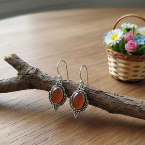 925 Sterling Silver Carnelian <b>Dangle</b> <b>Earrings</b> Vintage Boho Handmade Women Jewelry Rose <b>Gold</b> Yellow <b>Gold</b> Plated Gift For Women UK - Product Image 4