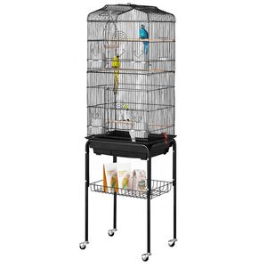 Gabbia per Pappagalli Grande da 64 Pollici con Tetto Apribile e Supporto con Ruote Rimovibile per Parrocchetti, Fringuelli, Canarini, Agaporni, Calopsittici - Product Image 1