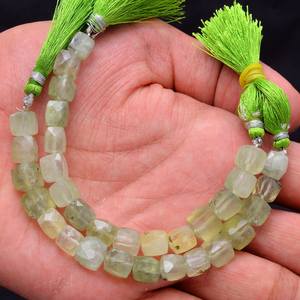 Cuentas de Prehnita Facetadas en Forma de Cubo de 7mm-8mm, Gema Natural Semipreciosa, Cuentas Sueltas en Forma de Caja 3D para Joyería - Product Image 3