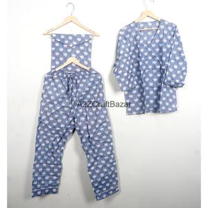 Handmade Women's Floral Cotton Pajama <b>Set</b> Long Sleeve V-Neck Full Length Drawstring Waist Casual Sleepwear <b>2</b>-<b>Piece</b> - Product Image 5
