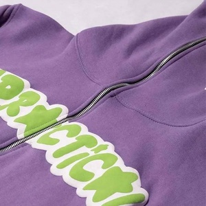 Sudadera con capucha de forro polar grueso con cremallera completa, diseño gráfico personalizado OEM con estampado en relieve y patchwork de estrellas - Product Image 5