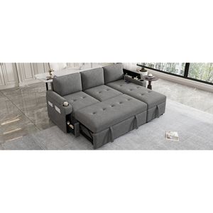 Divano letto componibile a L da 83,5 pollici con ampio spazio contenitore, due portabicchieri e due porte USB, per soggiorno - Product Image 2