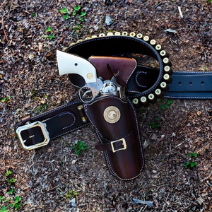 Étui de ceinture en cuir classique style western, porte-cartouches de cowboy, boucles, sangle réglable, ensemble d'équipement de transport pour l'équitation - Product Image 1