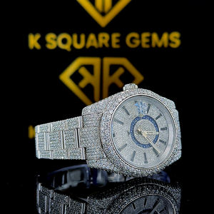 Montre de qualité supérieure à mouvement automatique à quartz, résistante à l'eau, VVS, unisexe, en acier inoxydable, verre saphir, diamant moissanite - Product Image 1