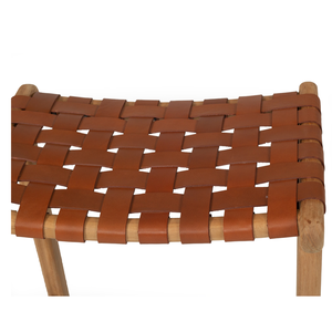 Tabouret de bar en bois avec assise en cuir véritable, chaise de comptoir sans dossier, style moderne et rustique pour îlot de cuisine et café - Product Image 5