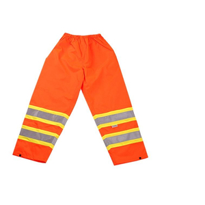 Pantalon de travail imperméable noir pour homme avec bandes réfléchissantes, taille élastique, en polyester mi-lourd, idéal pour l'automne - Product Image 6