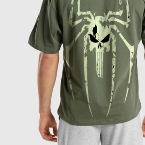 Men's Plus Size Anti-Wrinkle Olive Green <b>Skull</b> Print Short Sleeve O-Neck Streetwear Polyester/Cotton T-Shirt - Product Image 4