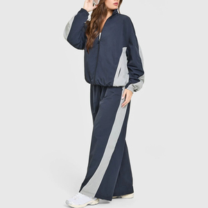 Custom <b>Plain</b> Streetwear <b>Tracksuit</b> High Quality 2-Piece Set Loose Fit Lightweight Baggy Oversized Windbreaker Women <b>Tracksuit</b> - Product Image 1
