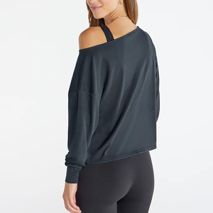 Sweat-shirt ample à col bateau et manches chauve-souris pour femme, sexy, à épaules dénudées, idéal pour l'entraînement, vente en gros sous marque privée - Product Image 4