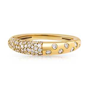 Dome Diamond Statement <b>Ring</b> Gypsy Flush Set Lab Grown Modern Stacking <b>Chunky</b> Signet Pave Scattered Fine Jewelry 18K Solid Gold - Product Image 1