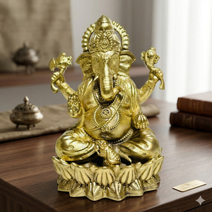 Murti de Ganesh de Latón de Lujo para Culto en Templos, Bodas y Decoración Vastu - Regalo Festivo Tradicional Hecho a Mano y Ecológico - Product Image 5