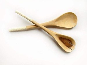 Bamboo salad <b>server</b> spoon fork set reusable wooden serving utensils for salad pasta fruit kitchen dining accessories - Product Image 2