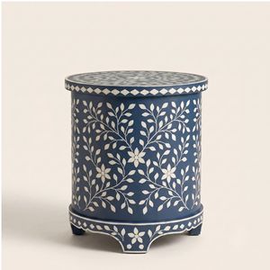 Mesa de Noche Azul Marino de Alta Calidad, Ecológica, Hecha a Mano, con Incrustaciones de Hueso, para Uso Doméstico - Muebles con Incrustaciones de Hueso, Decoración de Dormitorio - Product Image 2