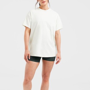 Camiseta de Cuello Redondo para Mujer, Color Blanco Sólido, Corte Holgado, Informal, Tejido de Punto Transpirable, Manga Corta, para Todas las Temporadas - Product Image 3