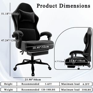 Chaise de jeu ergonomique en tissu avec support lombaire massant et repose-pieds pour les joueurs - Product Image 2