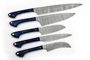 Vente directe d'usine Ensemble de couteaux de cuisine personnalisés Lames en acier Damas de haute qualité Manches en bois Pakka Couteau de chef écologique pour - Product Image 3