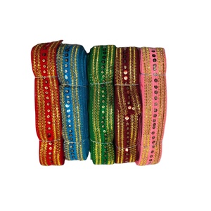 Ruban de dentelle en polyester et rayonne de style ethnique, avec paillettes et fil doré, écologique, soluble dans l'eau, 2 pouces, pour accessoires vestimentaires - Product Image 1