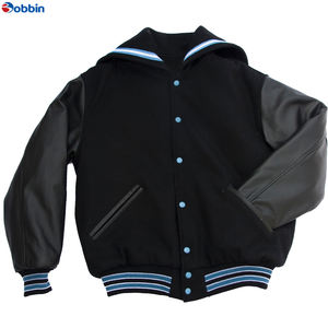 Veste universitaire unisexe en toile enduite coupe-vent à séchage rapide avec col marin, noire, broderie pour hommes, adultes, université - Product Image 2