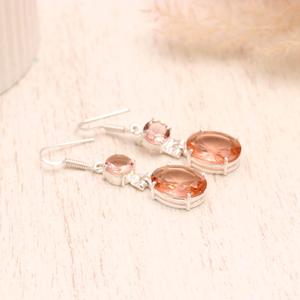 Morganite Oval Cut <b>Dangle</b> <b>Earrings</b> 925 Sterling <b>Silver</b> | Peach Pink Gemstone Drop <b>Earrings</b> | Elegant Handmade Long <b>Earrings</b> for - Product Image 4