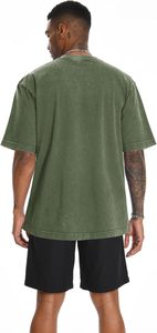 T-shirt décontracté pour homme en coton vert délavé, coupe oversize, à manches courtes, col rond, couleur unie, en jersey tricoté, design vierge, effet délavé à l'acide, en promotion - Product Image 6
