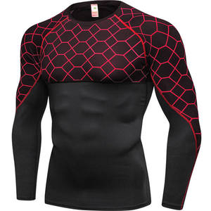 <b>Men's</b> <b>Black</b> <b>Red</b> Heat-Transfer Printed Short Sleeve Compression <b>Shirt</b> Quick Dry Sporty Fit Casual Knitted Spandex/Polyester 120g - Product Image 1