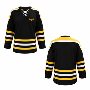 Custom Black Yellow Ice Hockey Jersey Lace Up Retro Team Hockey Uniform Sublimation Sportswear - Product Image 2