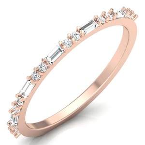 Anillo de compromiso de oro de 10K con corte brillante redondo de Diamante Real con anillo apilable de diseño simple Baguette de fabricante verificado - Product Image 4