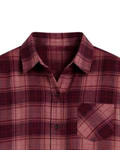 Camisa de Franela a Cuadros Ombre Borgoña para Mujer, Personalizada por el Fabricante, Manga Larga, con Botones, Informal, Mezcla de Algodón, para Otoño e Invierno - Product Image 5